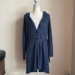VTG Y2K Blue Hooded Knit Cardigan Sweater Grandmacore Cottagecore Cozy Comfort M